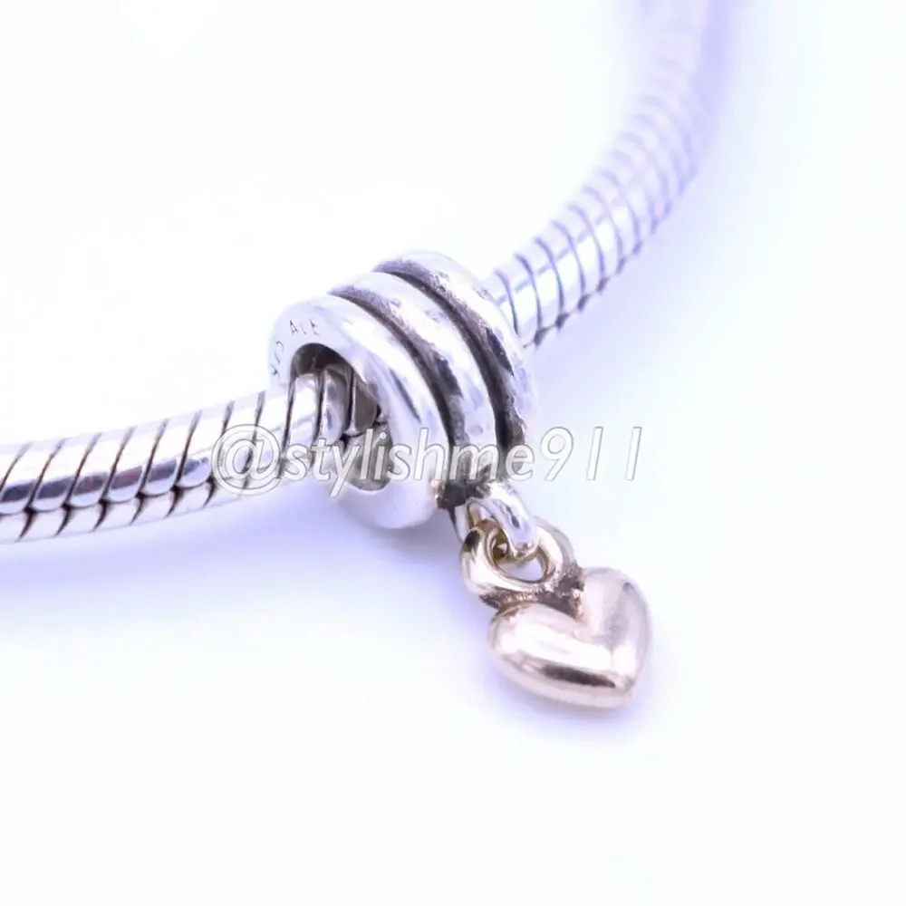 Authentic PANDORA Two-Tone Sterling Silver/ 14k Gold Heart Dangle - 790173